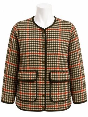 Size L Rachel Zoe Women’s Quilted Plaid Jacket Wool Blend Snap Front Shacket